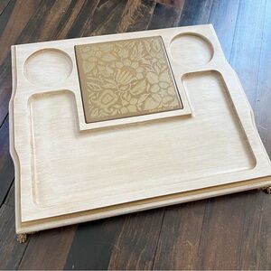 Vintage Georges Briard Wooden Serving/Vanity Tray Tile Gold Tone